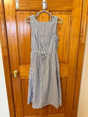 Blue and White Striped Sleeveless Cotton Dress